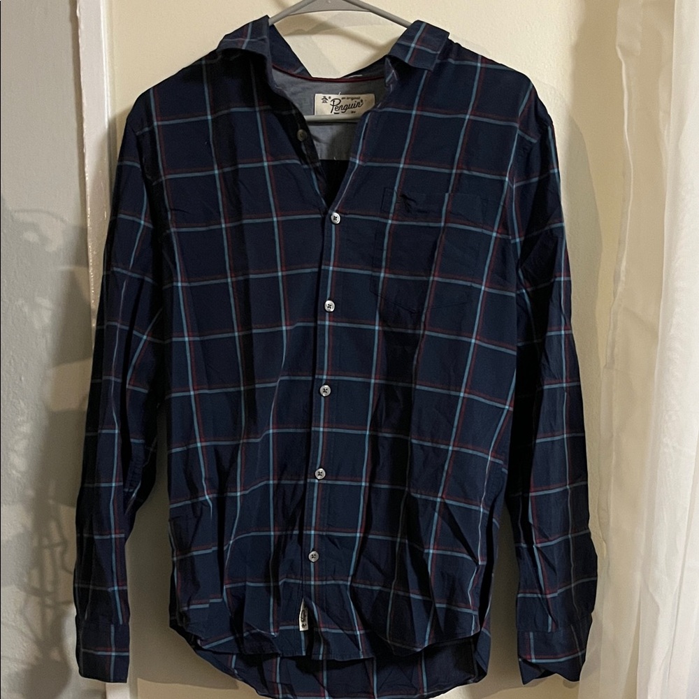 Men’s Size Small Original Penguin Navy and Red Plaid Shirt
